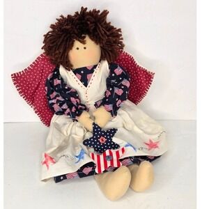 Primitive Folk Art Patriotic Americana Rag Doll Flag Stars And Stripes Decor